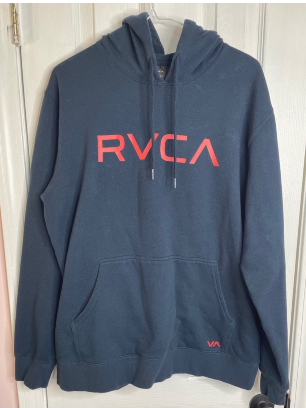 RVCA Navy Pullover Hoodie with Red Logo  Unisex Size Large